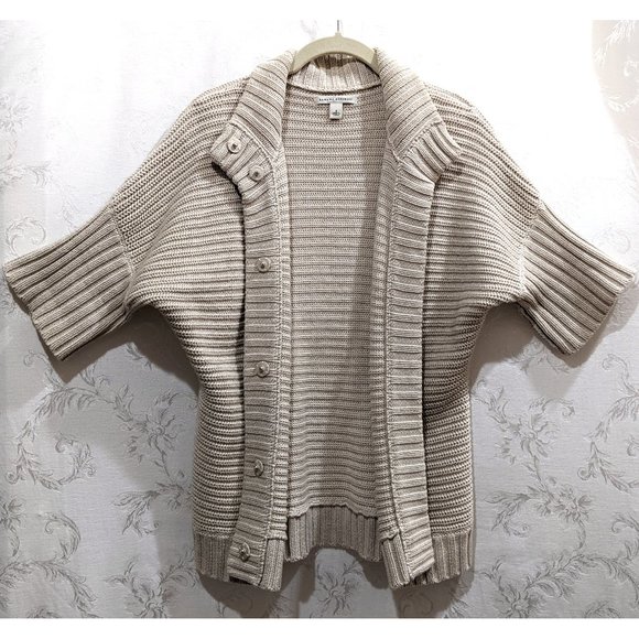 Pima Cotton Wool Heavy Rib Knit Dolman Sleeve Cardigan S Cabincore Chunky Boho - Picture 2 of 7